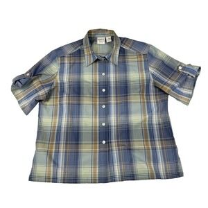 Allison Daley Womens Button Up Shirt Womens Petite Large Short Sleeve Roll Tab